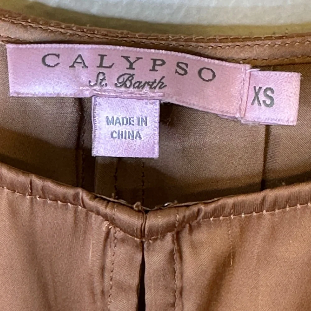 Calypso St Barth Satin Jewel Tone Gold Charmeuse Pleated Baby Doll Tunic Blouse - Picture 9 of 14